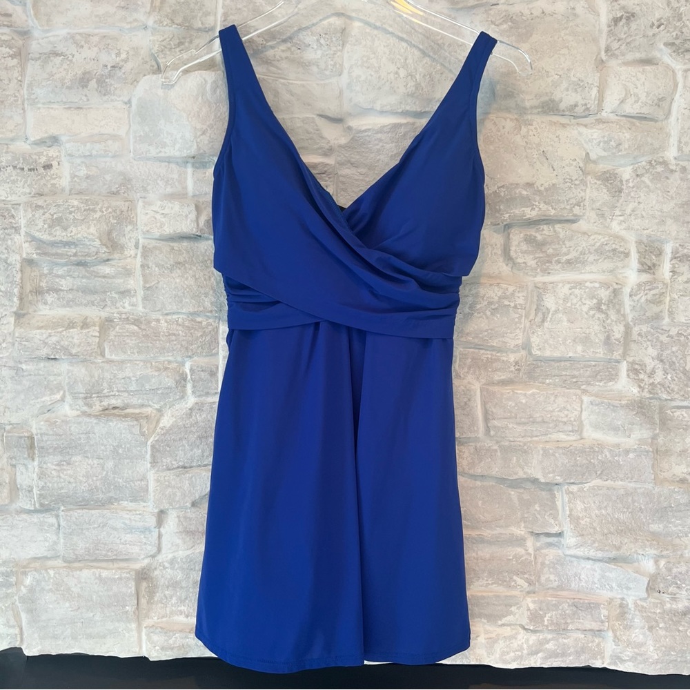 Lands' End Chlorine Resistant Tummy Control Surplice Wrap Swim Dress